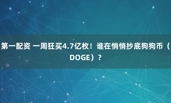 第一配资 一周狂买4.7亿枚！谁在悄悄抄底狗狗币（DOGE）？